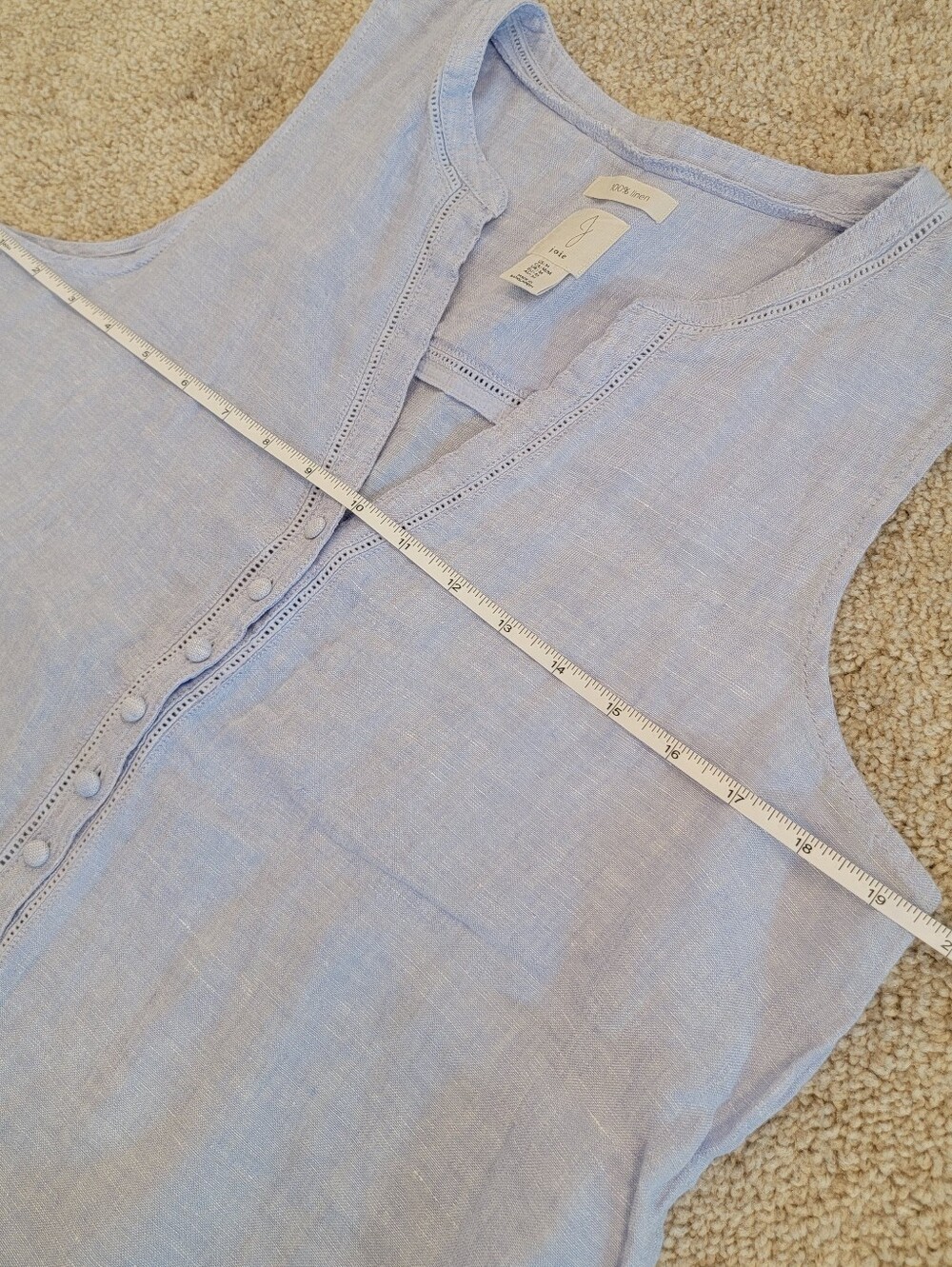 Joie 100% Linen Button Front Tank Top Blue Embroidered Sleeveless Blouse M - Picture 5 of 6